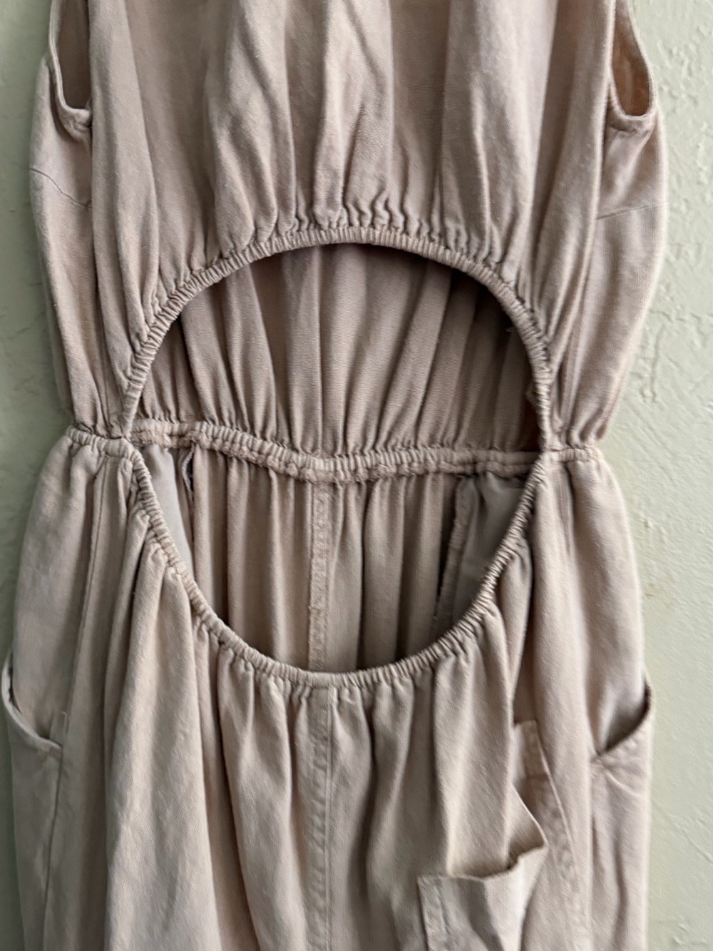 Sleeveless V-Neck Wide Leg Jumpsuit in Light Beige - Picture 6 of 6